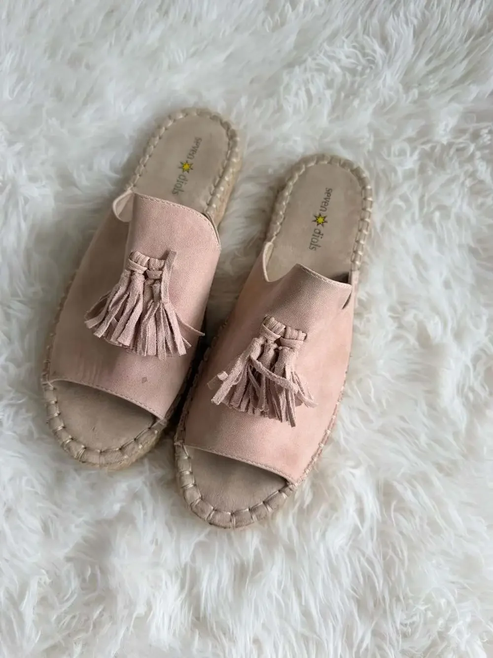 Seven Dials Wendelle Blush Pink Faux Suede Tassel Espadrille Sandals